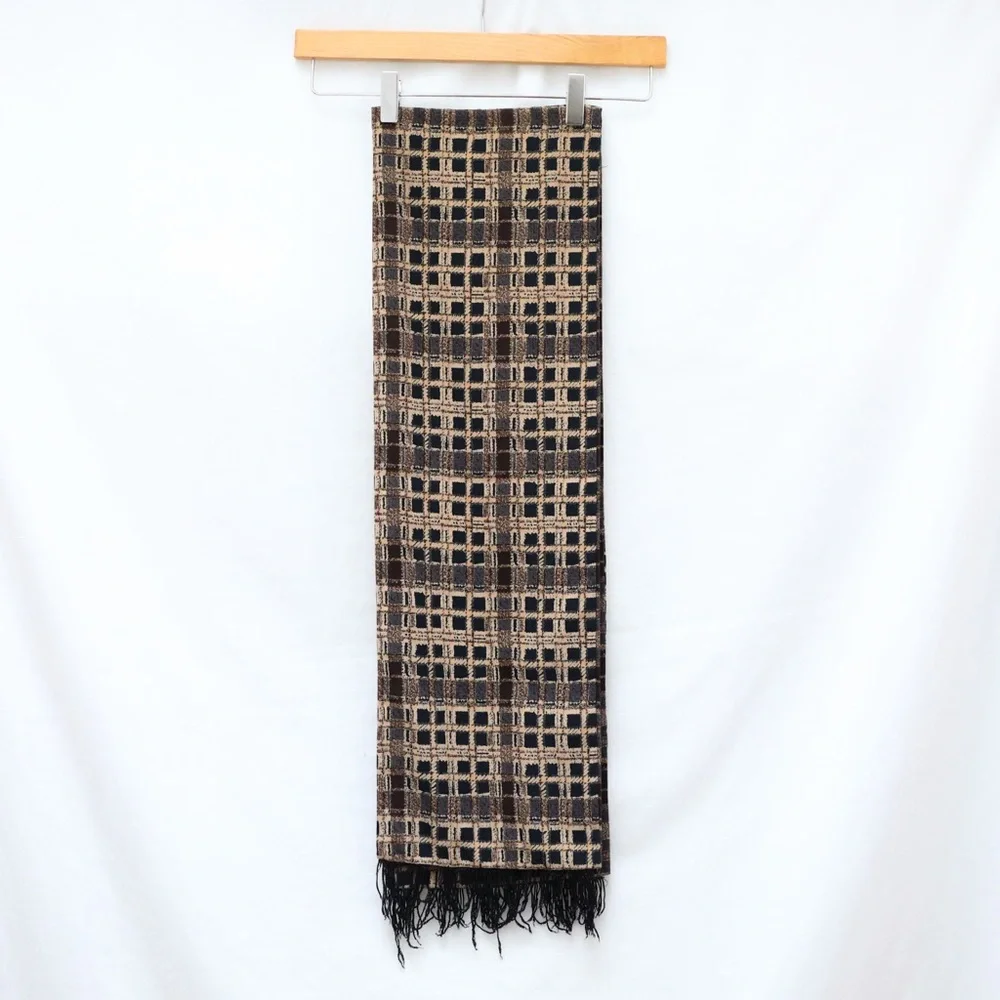 Vintage double-sided scarf unisex mens womens brown abstract print classic satin